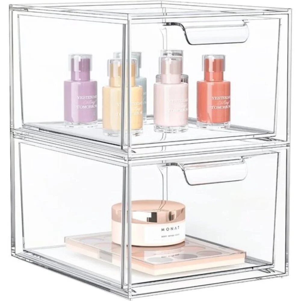 New 2-Pack Stackable Clear Makeup Organizer Drawers for Vanity & Pantry